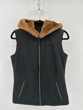 Black Marmot Outdoor Vest Faux Fur Hood
